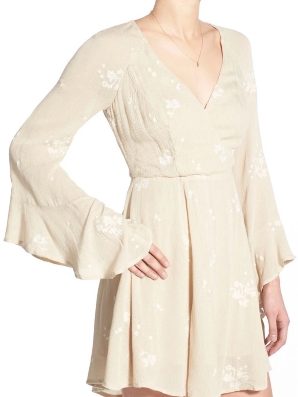 Free People Beige Floral Tunic Dress Lightweight Boho Women’s Size Medium - Picture 2 of 16